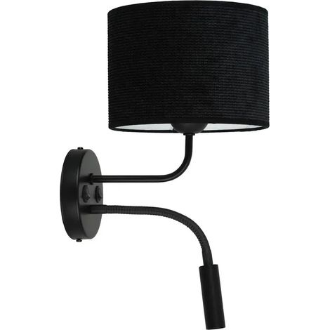 [NEUWERTIG] B-Ware Wandleuchte Roller Wandlampe Leselicht Cord Schwarz Metall Schwarz Schalter Led