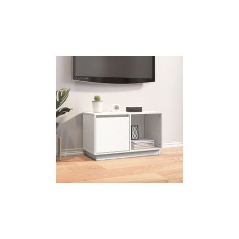 Meuble TV Blanc 74x35x44 Bois de pin massif (1/5)