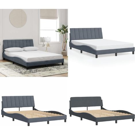 Cadre de lit sans matelas gris foncé 140x200 cm velours - Lit Double - Cadre De Lit - Tête De Lit - Velours - Design Moderne - Home & Living (1/5)