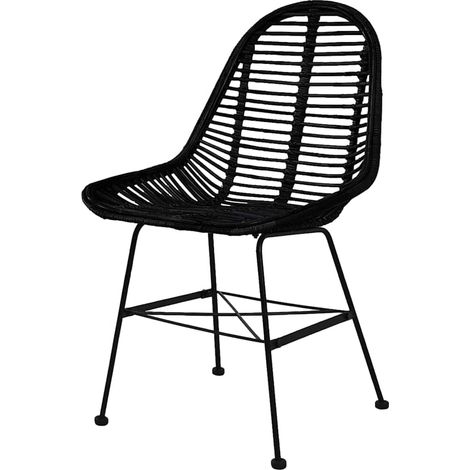 Chaises à manger lot de 6 noir rotin naturel (1/5)
