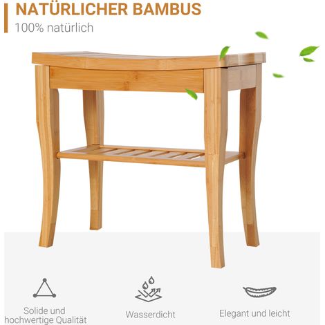 Tabouret de douche en bambou naturel avec étagère, siège de douche 47,5 x 26 x 44,5 cm (1/5)