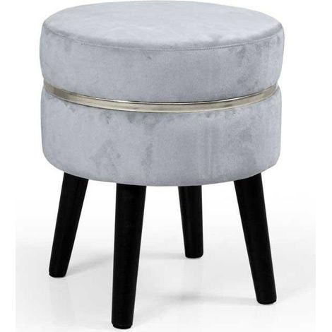 POUF SGABELLO POGGIAPIEDI TONDO STRUTTURA IN LEGNO SEDUTA IN VELLUTO COLORE CIELO 35 41H CM GAMBE NERE