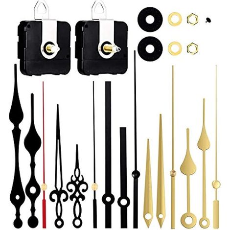 Kit de mécanisme d'horloge Esteopt à piles, mouvement à quartz de remplacement, pièces de moteur à tige longue et courte pour horloge murale, pièces de réparation DIY (Noir doré)