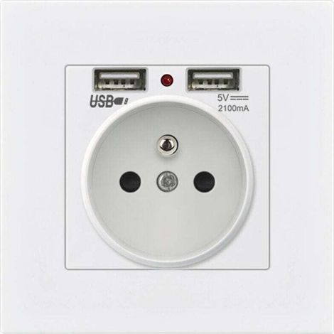 Pack de 2 enchufes de pared XU, toma de corriente de pared con dos puertos USB de 5 V/2100 mA, empotrable con dos puertos USB, práctico y fácil de usar - KZQ (1/4)
