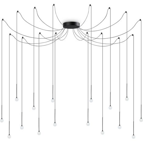Sospensione Industrial-Minimal Lucciola Metallo Nero 16 Luci Led 16W 3000K (1/2)