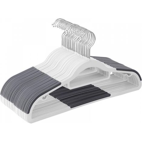 Lot de 30 cintres en plastique antidérapants avec crochets argentés (1/5)