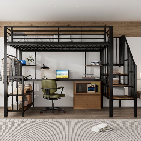 Cama alta 120x200 con escalera y cargador OKMYHOME (1/5)