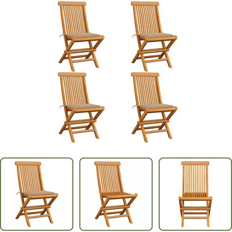 Teakholz - Gartenstühle mit Beige Kissen 4 Stk. Teak Massivholz (1/5)
