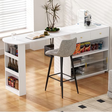 Buffet bar 120x50x95.5 cm blanc en MDF et PB avec LED, rangements modulables et station de charge USB/Type-C (1/5)