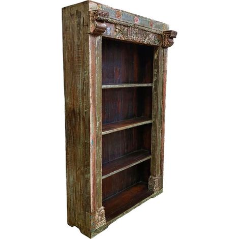 Estantería librería de madera acabado artesanal marrón 134x49x220h cm