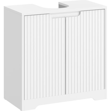 HOMCOM mueble bajo lavabo, mueble de baño con puertas de cierre suave y diseño acanalado, 2 estantes, para lavabo con o sin pedestal, blanco (1/5)