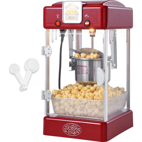 Machine à pop-corn 300 W avec cuve de 70 g, modèle table rouge, style cinéma, 4 L par fournée, cuillères et plateau inclus