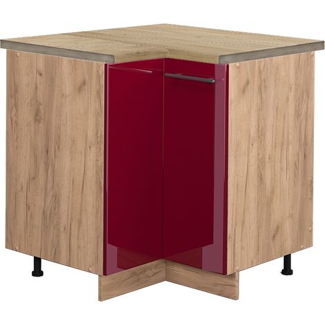 Eckunterschrank Fame-Line, Bordeaux Hochglanz, 80.5 cm, AP Eiche, Vicco