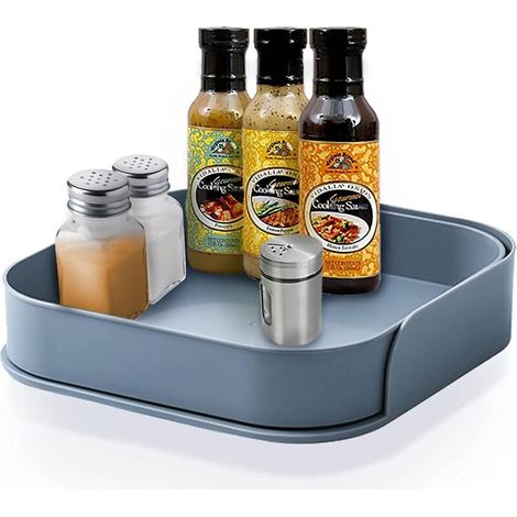 Plateau tournant gris à épices, idéal pour placard, réfrigérateur, plan de travail de cuisine ou bureau. (1/5)