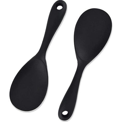 Lot de 2 Cuillères en Silicone, Cuillère de Service à Riz, Cuillère de cuisson, Cuillère de Service en Silicone Antiadhésive pour la Cuisson et la Pâtisserie (Noir) (1/5)