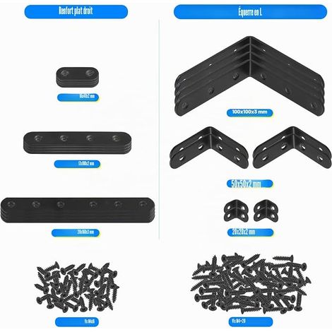 Black Corner Brackets L Forme Brackets et support en métal plat avec vis pour fauteuil en bois Bibliothèque Planche de rangement (1/4)