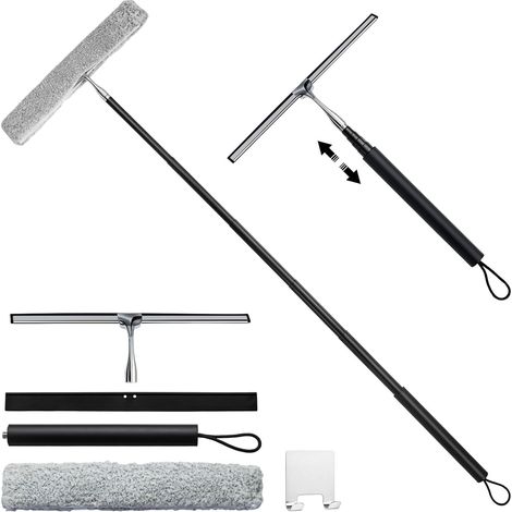 Window Cleaning Equipment 12" Wide Window Squeegee Cleaner Tool Kit 2-in-1 Squeegee Cleaning Cloths Shower Squeegee for Glass Door with 117 CM Long Handle for Shower Glass Mirror Door Car (1/5)