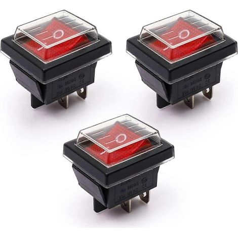Interrupteur à bascule marche/arrêt avec voyant rouge (3 pièces) et couvercle étanche 16A/250V 20A/125V AC (DPST) (1/4)