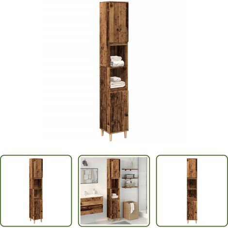 Holzschrank - Badschrank Altholz-Optik 30x30x190 cm Holzwerkstoff (1/5)