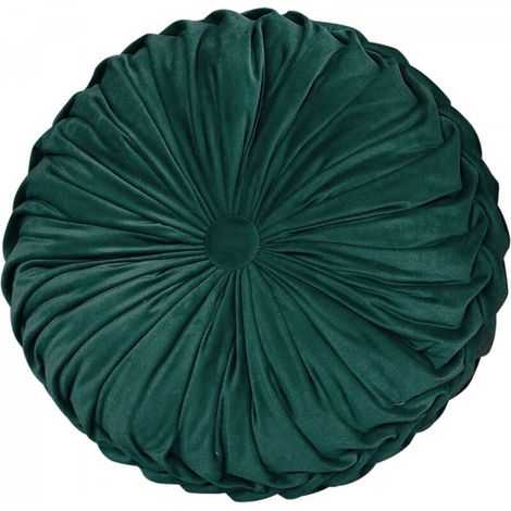 1 coussin de chaise rond vert foncé de 35 cm de diamètre et 10 cm de hauteur. Coussin d'assise lavable en mousse à mémoire de forme. (1/5)