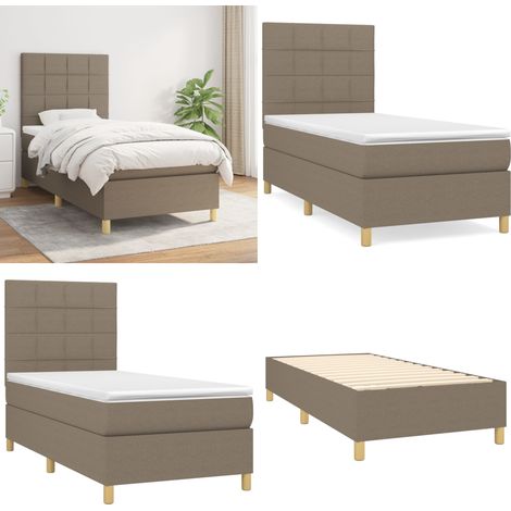 Giroletto a Molle con Materasso Tortora 90x200 cm inTessuto - Materasso a molle - Letto con testiera regolabile