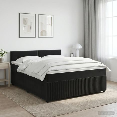 Lit boxspring avec matelas Noir 140 x 190 cm Velours (1/5)