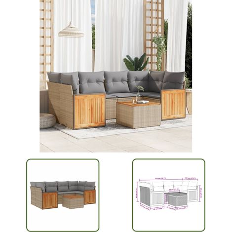 The Living Store Salon de jardin avec coussins 7 pcs beige résine tressée - Ensemble Salon De Jardin - Meuble Extérieur - Jardin - Terrasse - Patio (1/3)