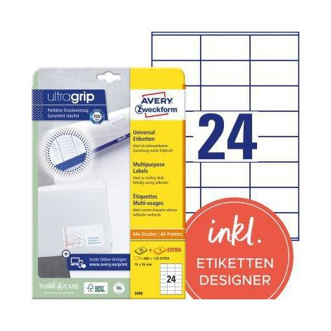 Avery Zweckform Universaletikett 3490 70x36mm weiß 720 St./Pack. (1/4)