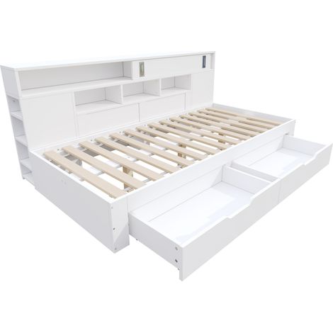 Cama nido infantil 90 x 190 cm de MDF blanco con cajones y almacenaje (1/5)