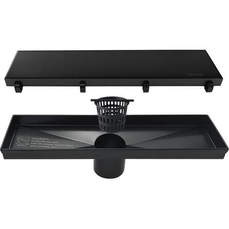 Tuyau d'évacuation de douche linéaire de 30 cm - avec couvercle d'insertion de carreaux plats et en céramique 2 en 1, siphon de sol de douche rectangulaire en acier inoxydable 304, tuyau d'évacuation (1/5)