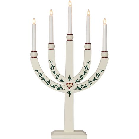 Bougeoir en bois Star Trading 'Elias Tradition', 5 lumières, design traditionnel, blanc avec ornements, H 61 cm, L 35 cm (1/4)