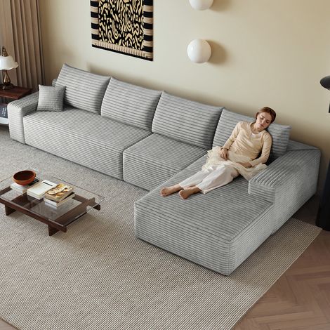 Canapé angle modulaire sans structure 340 cm méridienne L, moderne assise profonde sans montage compressé, salon chambre appartement, coloris gris (1/5)