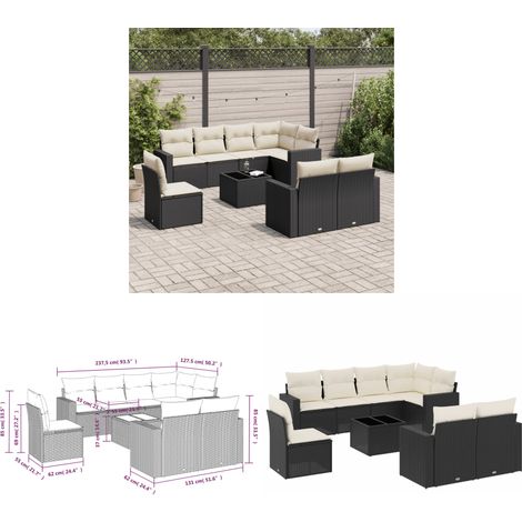 9-tlg. Garten-Sofagarnitur mit Kissen Schwarz Poly Rattan - Gartenmöbel - Outdoor Möbel - Rattan Sofa - Lounge Set - Esstisch - Home & Living (1/3)
