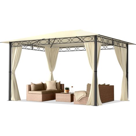 TOOLPORT Garden pavilion 3x4 m waterproof PREMIUM pavilion with 4 side-panels/curtains garden tent approx. 220g/m² roof tarpaulin in beige party tent