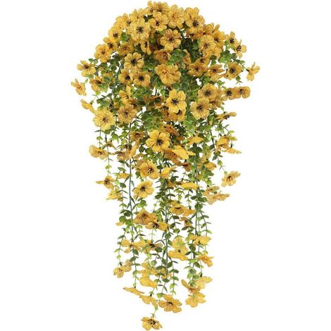 Bouquet artificiel de violettes 76 cm – Suspension murale réaliste, durable et anti-UV pour maison et jardin,Jaune (1/5)