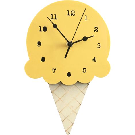 Horloge murale enfant en bois, thème glace, silencieuse sans tic-tac, 28x16cm, jaune et vert, décor chambre (1/4)
