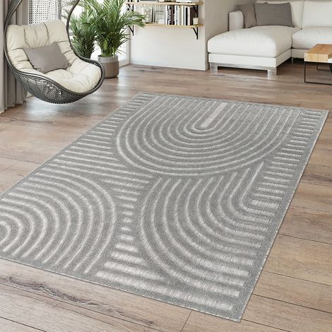 In-& Outdoor Teppich Esszimmer Wetterfest Terrasse Ethno Skandinavisches Design 80 cm x 150 cm x 14 mm Grau Rechteckig (1/5)