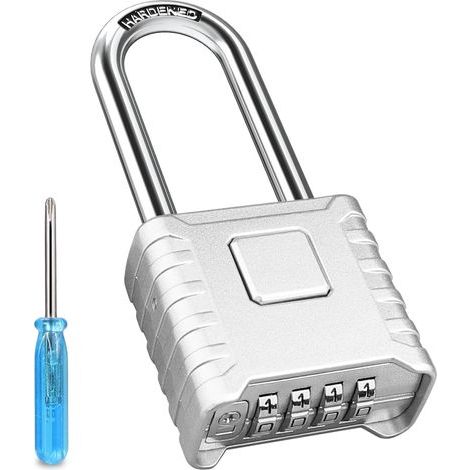 Cadenas robuste à 4 chiffres, serrure à combinaison de 53 mm avec pêne dormant de 8 mm, serrure antivol avec code à combinaison Cadenas à combinaison résistant aux intempéries en alliage de zinc pour (1/5)