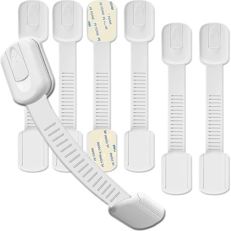 6 Pièces Serrures pour Sécurité Enfant Verrouillage pour Tiroir, Placards, Porte, Armoires, Tiroirs et Fours avec Adhésif, Aucun Résidu, Facile à Installer (1/5)