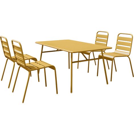 Sala da pranzo da giardino un tavolo L.160 cm e 4 sedie impilabili Metallo Giallo senape - MIRMANDE di MYLIA