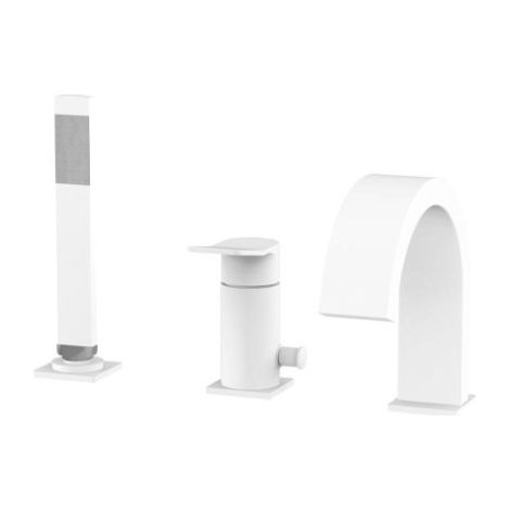 Monomando de bañera con 3 orificios blanco mate con caño en cascada Paffoni TILT TI040BO Blanco mate (1/2)