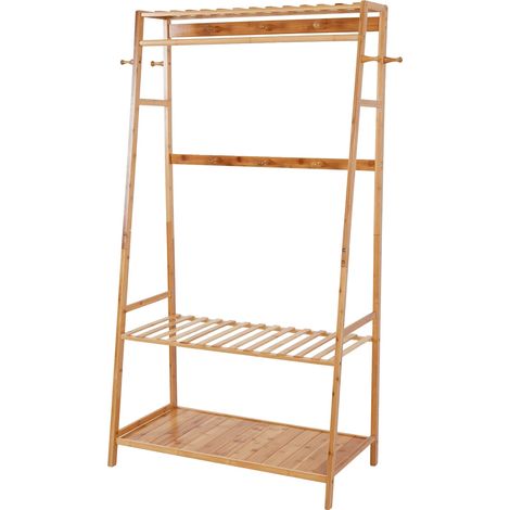 Perchero de bambú natural, diseño de varios niveles, madera natural, 80 x 43,5 x 165 cm. (1/2)