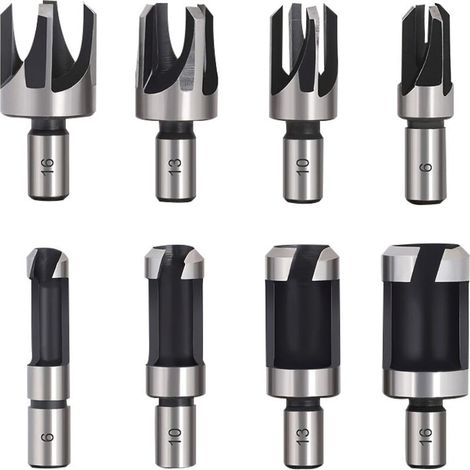 Tourillon Bois 8PCS HSS Foret Bois Fraise à Bouchonner Bois outil de coupe bois Mèches des Bouchons Wood Plug Cutter Drill Bits 6mm /10mm/13mm/16mm Petite Fraise Bois Pour Perceuse (1/3)