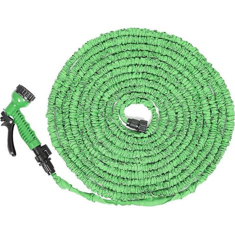 Tuyaux d'arrosage extensible rétractable 30m avec pistolet 7 fonctions vert (1/4)