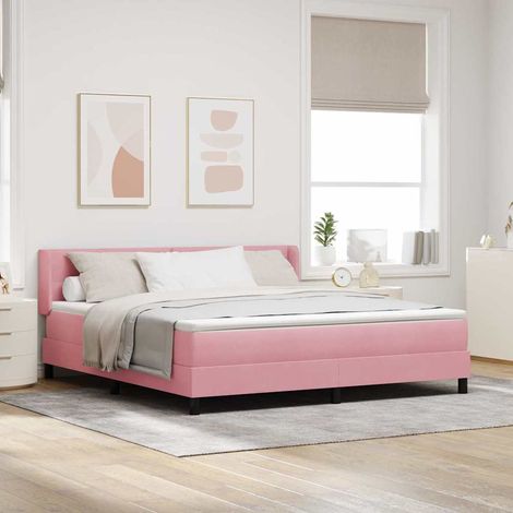 Cama tipo Box Spring con cabecera Rosa 200 x 180 cm Terciopelo