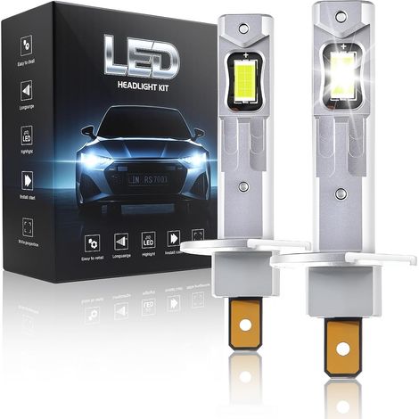 H1 LED, 6500K H1 Car LED Bulb, 55000LM Ultra Powerful H1 Led Bulb, 900% Brightness, 1:1 Halogen Size, IP68, 90000+ Hours Life Time, Plug-N-Play, Non-Polarity, 2 Pieces (1/5)
