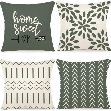 4 Housses de coussin 45x45 cm, lin extérieur, fermeture éclair invisible, pour canapé lit chambre jardin (1/5)