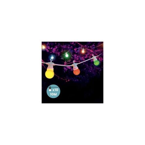 Guirlande lumineuse extérieure 10 m – 10 ampoules LED multicolores – câble blanc IP44 – décoration romantique jardin & terrasse