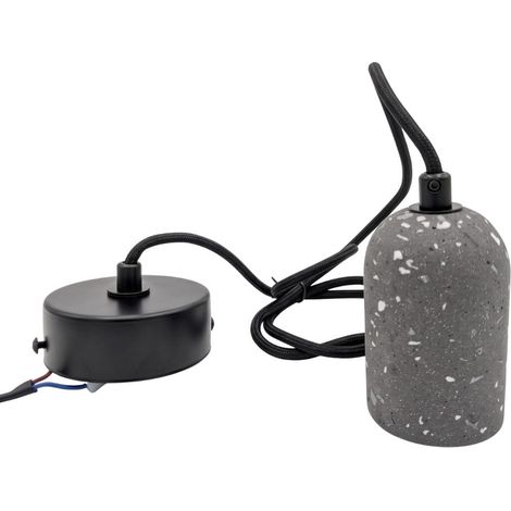 Portalampada E27 in cemento grigio con cavo in tessuto e rosone a soffitto (1/5)