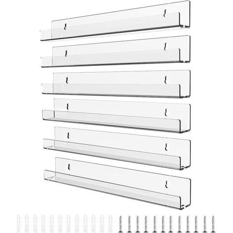 Mensola a muro, staffa a muro per mensola in vinile acrilico trasparente, mensole galleggianti trasparenti, set da 6, 30 cm (1/4)